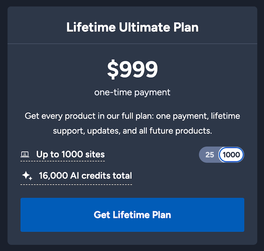 kadence lifetime deal price for 1000 sites
