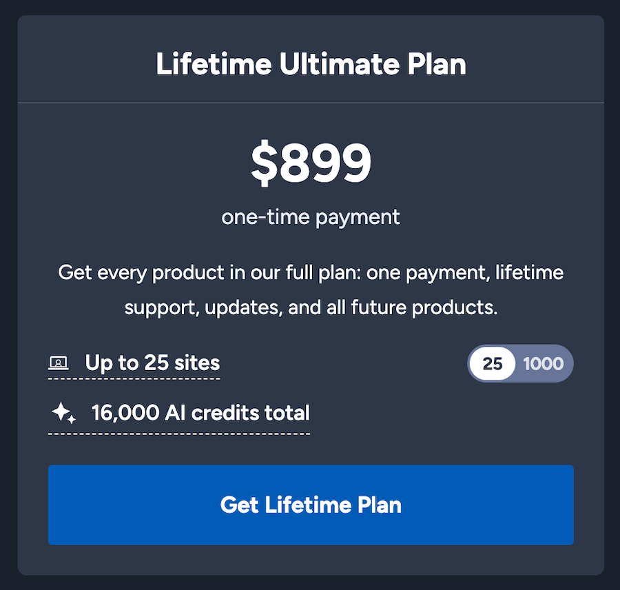 kadence wp lifetime deal price for 20 sites